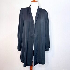 AVEC LES FILLES Open Front Duster MED Black Shawl Collar Office Career Wear